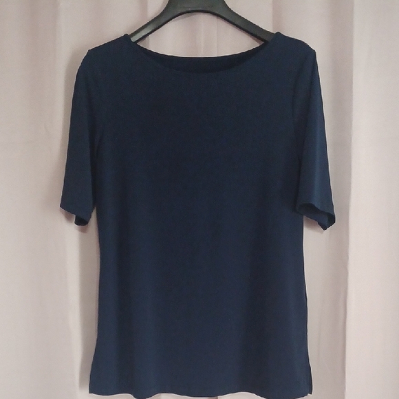 Susan Graver Tops - Susan Graver Navy Blue Short Sleeve Round Neck Top, Stretch